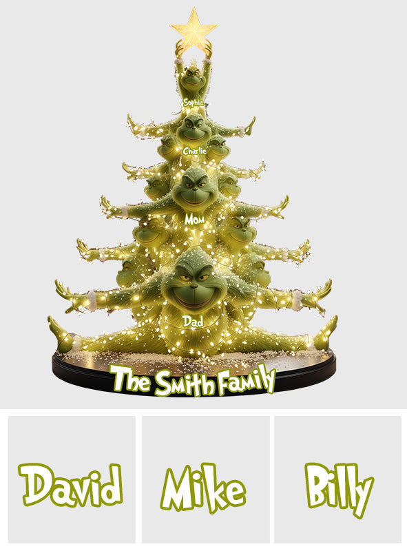 Family Of Green Monsters - Personalized Stole Christmas Custom Shaped Acrylic Plaque