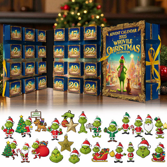 Green Advent Calender - Personalized Stole Christmas Folded Advent Calendar With Ornaments