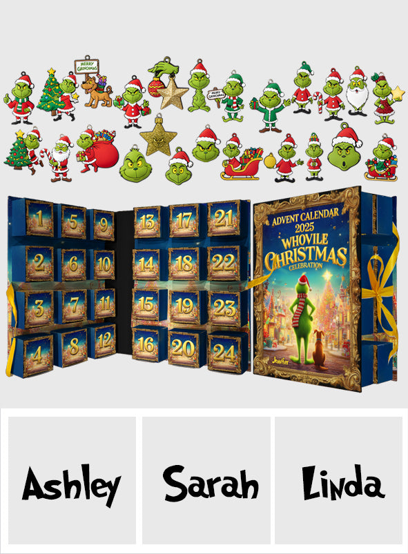 Calendrier de l'Avent vert - Calendrier de l'Avent pliable personnalisé avec étole et décorations