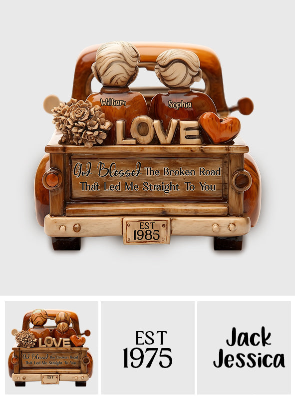 Dieu a béni le chemin sinueux qui m'a mené jusqu'à toi - Plaque en bois personnalisée pour couple