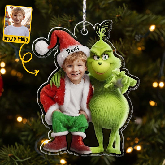 Green Monster Friend - Personalized Stole Christmas Custom Shaped Ornament