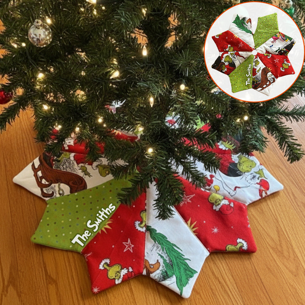 Green Mischief Christmas - Personalized Stole Christmas Shaped Tree Skirt