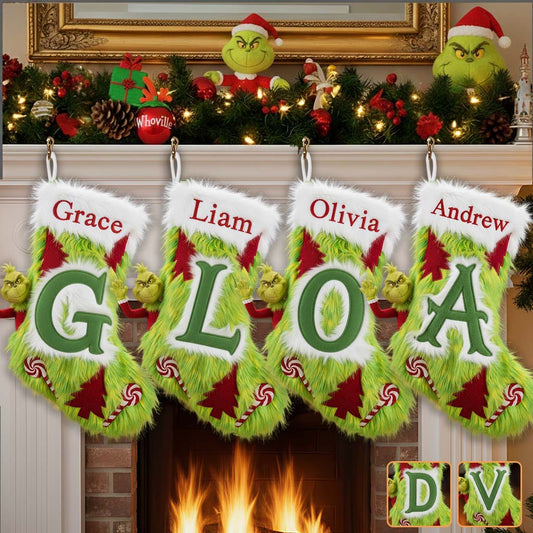 Green Furry - Personalized Stole Christmas Shaped Christmas Stocking