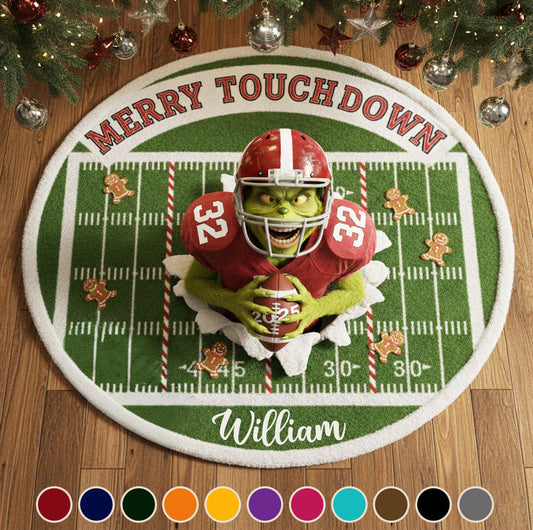 Merry Touchdown - Personalized Stole Christmas Non-Slip Tufted Rug