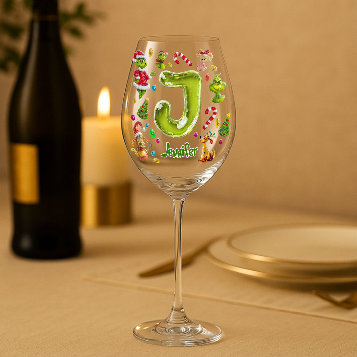Merry Greenmas - Personalized Stole Christmas Wine Glass With Long Stem