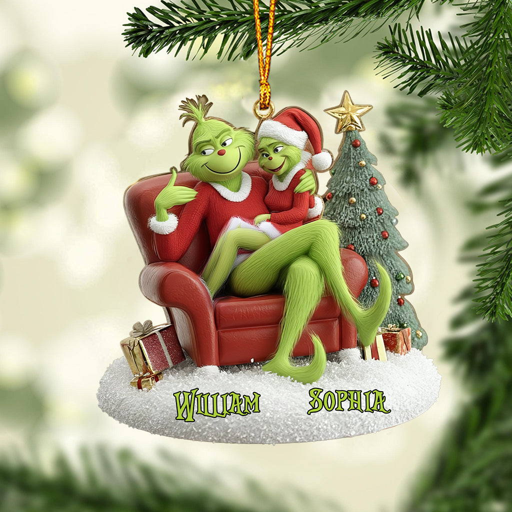 Funny Green Monsters Couple - Personalized Stole Christmas Ornament
