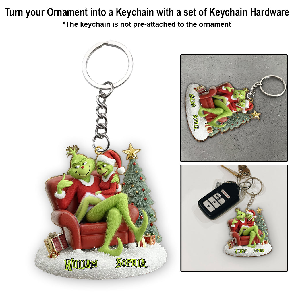 Funny Green Monsters Couple - Personalized Stole Christmas Ornament