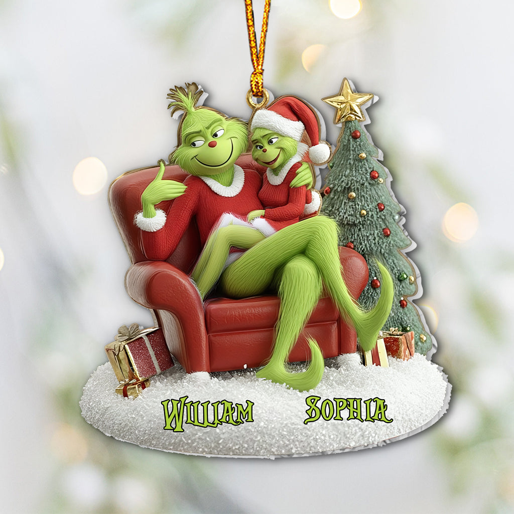 Funny Green Monsters Couple - Personalized Stole Christmas Ornament