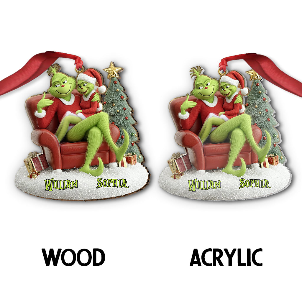 Funny Green Monsters Couple - Personalized Stole Christmas Ornament