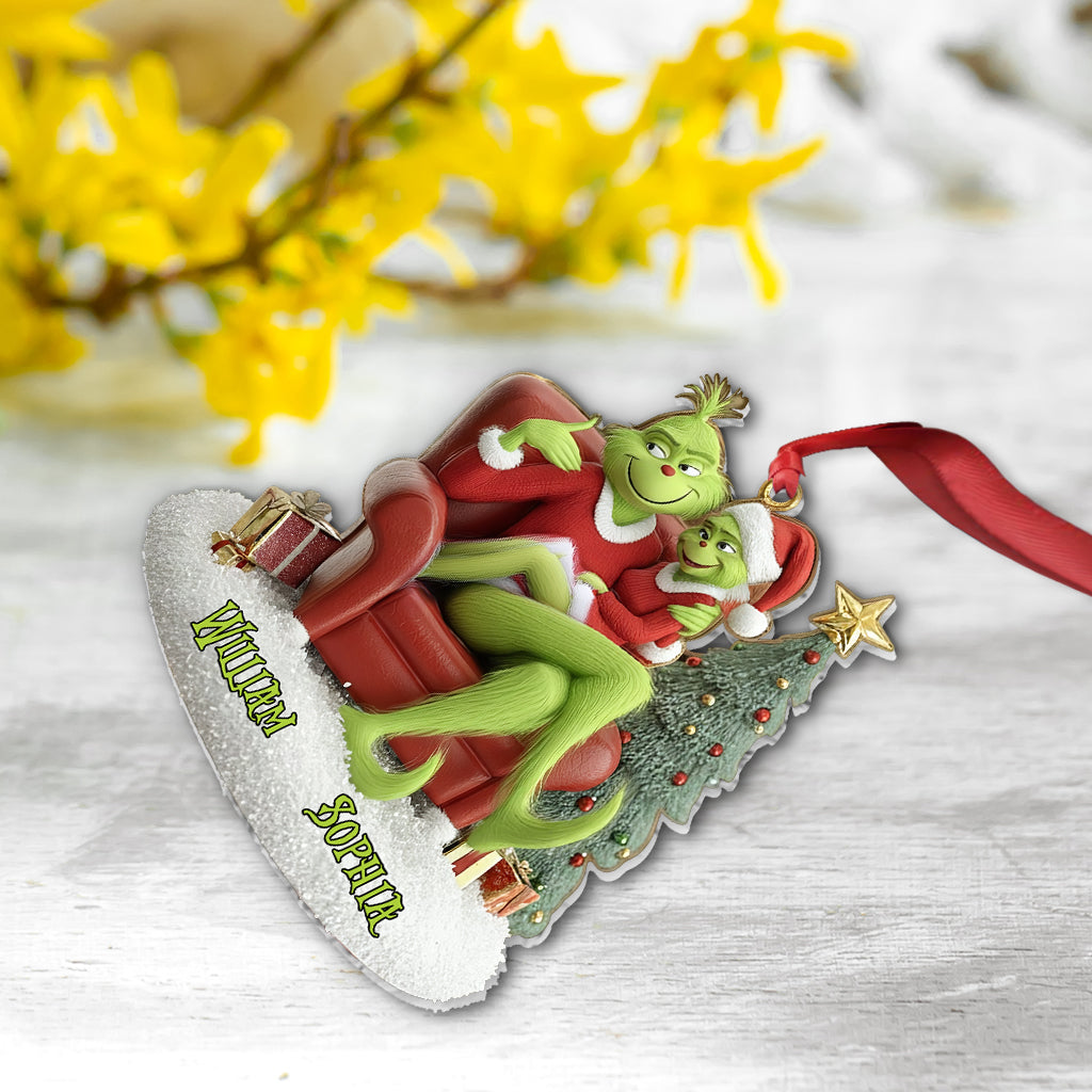 Funny Green Monsters Couple - Personalized Stole Christmas Ornament