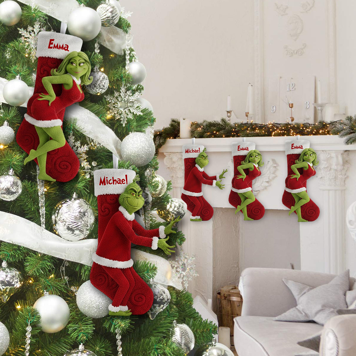 Playful Holiday - Personalized Couple Shaped Christmas Stocking