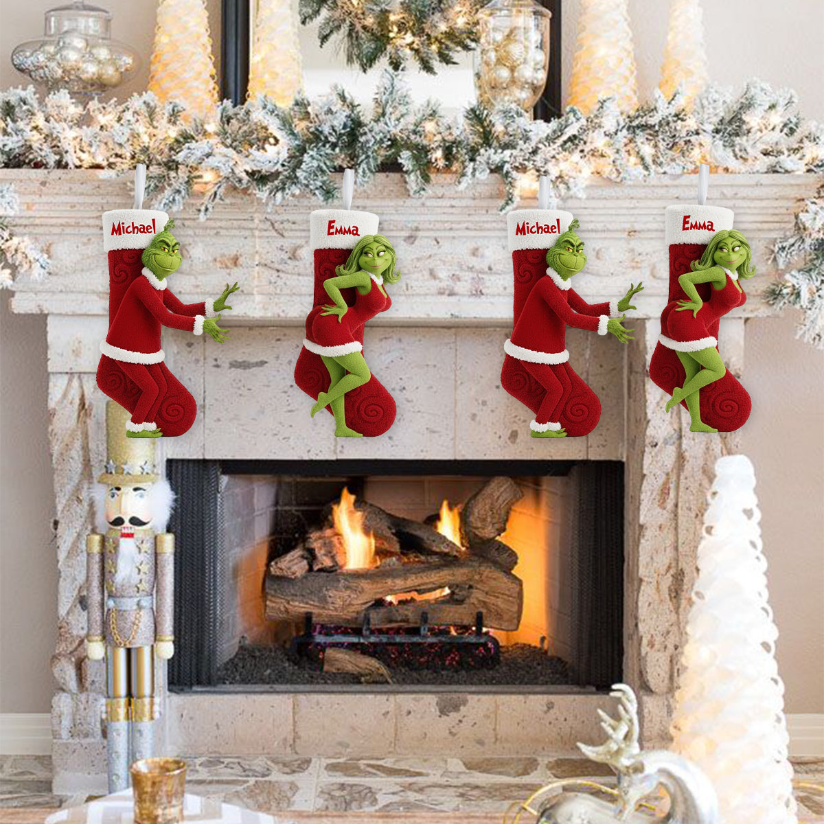 Playful Holiday - Personalized Couple Shaped Christmas Stocking