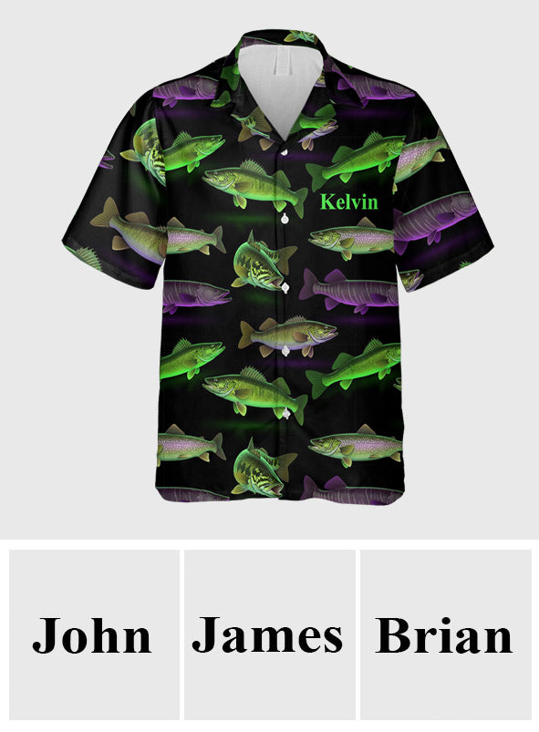 Chemise hawaïenne de pêche personnalisée à motif fluo
