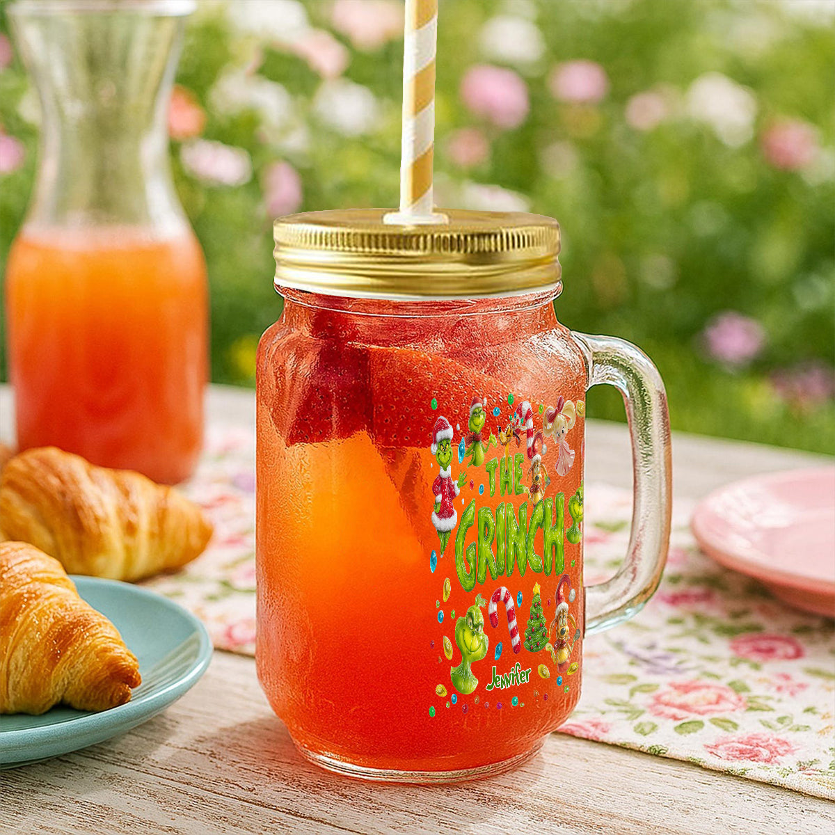 Merry Greenmas - Personalized Stole Christmas Mason Jar Cup