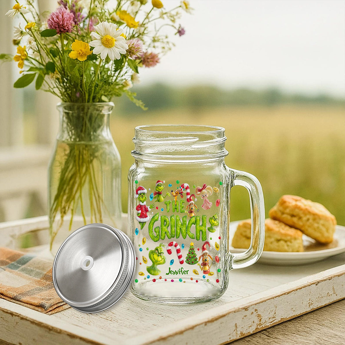 Merry Greenmas - Personalized Stole Christmas Mason Jar Cup