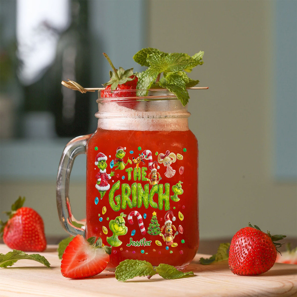 Merry Greenmas - Personalized Stole Christmas Mason Jar Cup