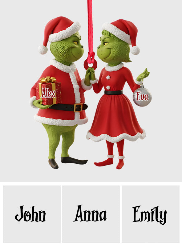 Cadeau pour couple Joyeux Grinchmas - Étole de Noël personnalisée avec ornement en forme de Grinch