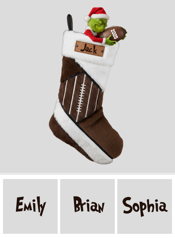 Funny Green Santa Football - Personalized Football Shaped Christmas Stocking