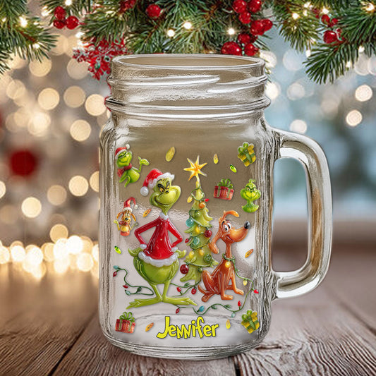 Merry Greenmas - Personalized Stole Christmas Mason Jar Cup