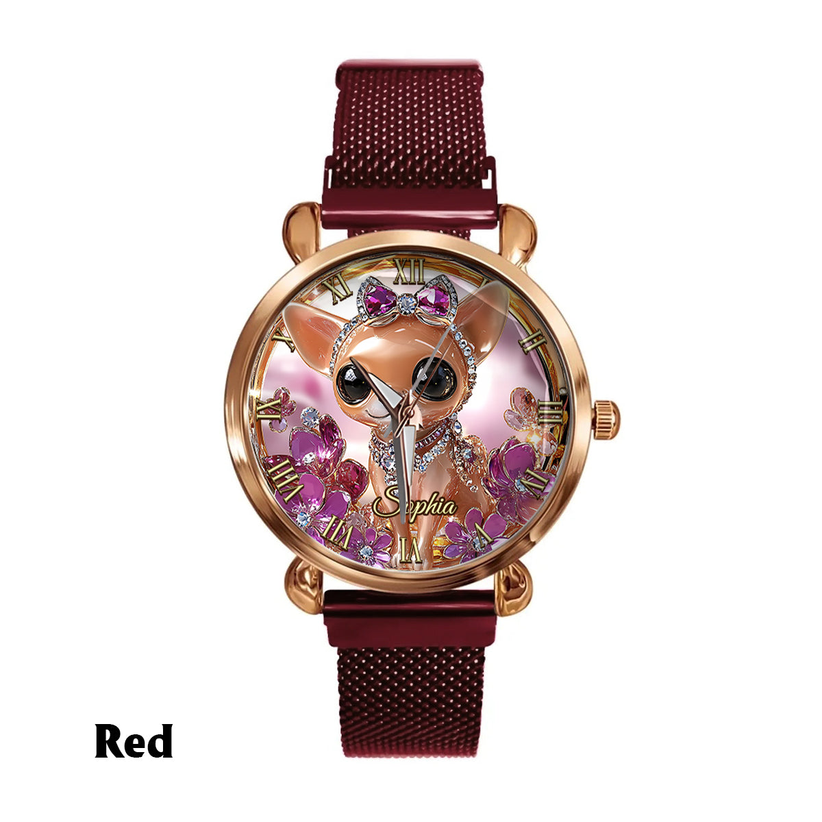 Montre-bracelet personnalisée pour femme « J’aime mon chihuahua » avec chien
