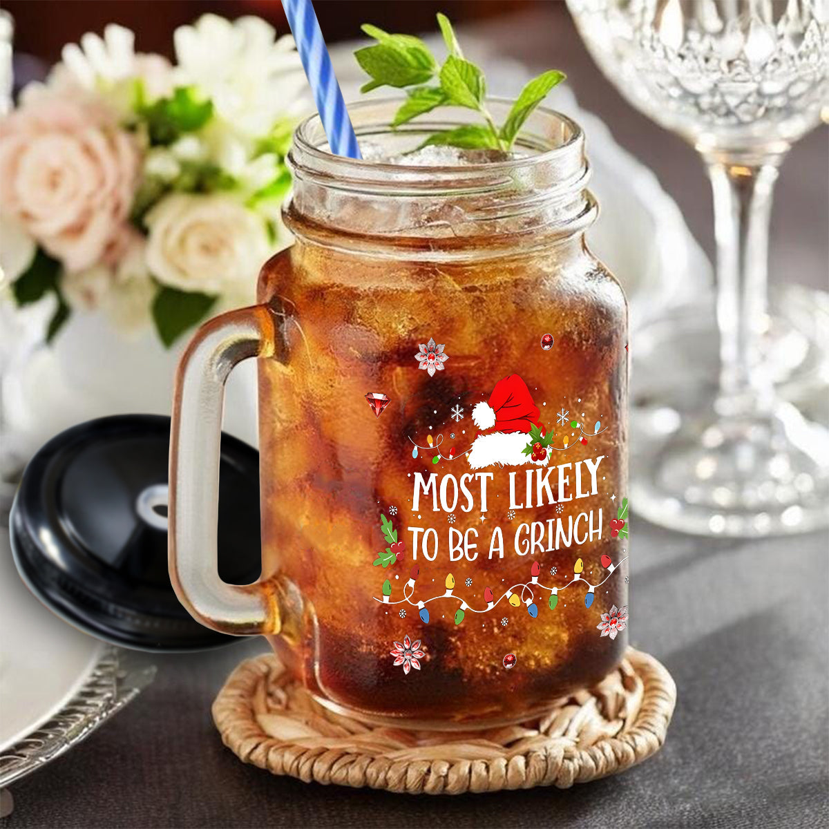 Funny Gift Most Likely To Initial Letter - Personalized Stole Christmas Mason Jar Cup
