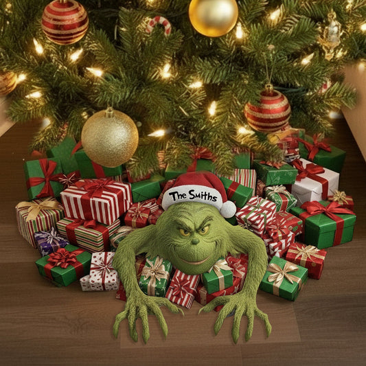 Green Mischief Naughty - Personalized Stole Christmas Shaped Tree Skirt