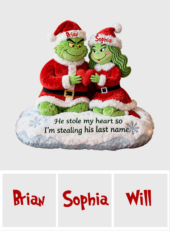 He Steal My Heart - Personalized Stole Christmas Faux Fur Shaped Pillow
