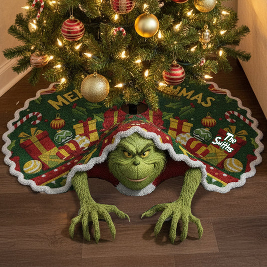 Merry Grinchmas - Personalized Stole Christmas Shaped Tree Skirt