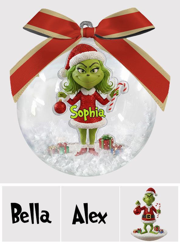 Merry Grinchmas - Personalized Stole Christmas Snow Globe Ornament With Bow