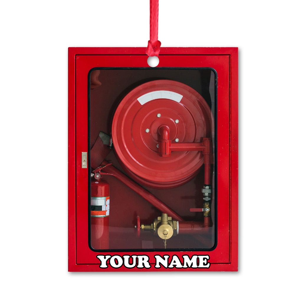 Boîte rouge camion de pompiers - Ornement de Noël personnalisé pompier (Impression recto verso)