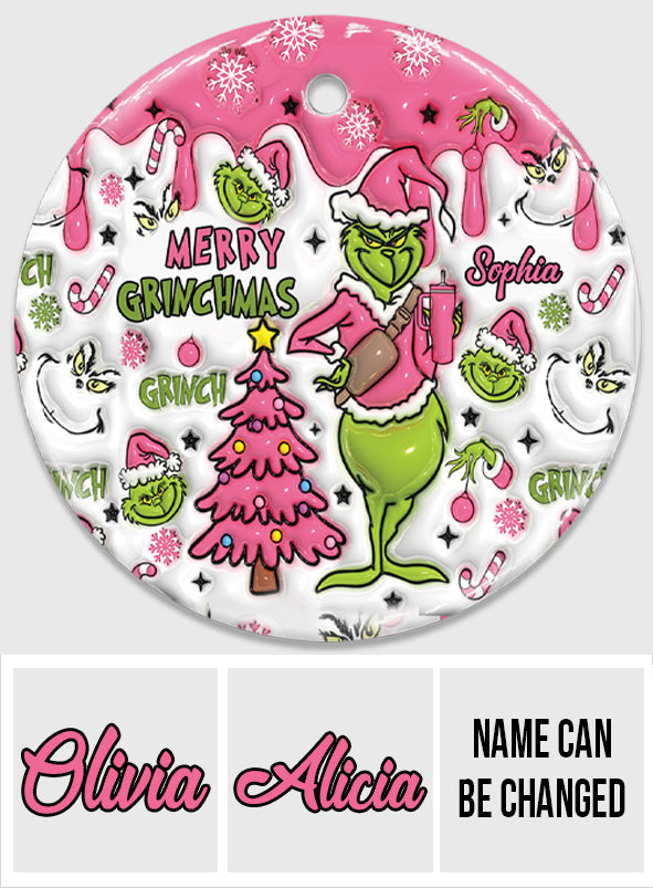Joyeux Grinchmas - Ornement rond en céramique personnalisé en forme d'étole de Noël