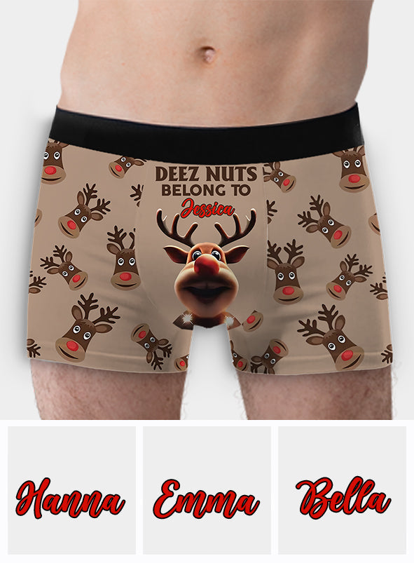 Deez Nuts Belong To Her - Personalized Couple Men’s Boxer Briefs