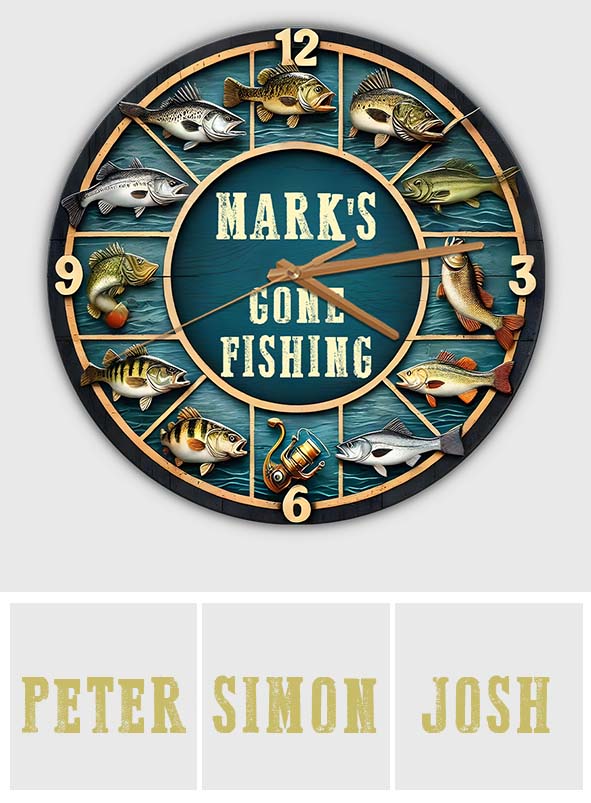 L'heure de la pêche - Horloge murale personnalisée sur le thème de la pêche