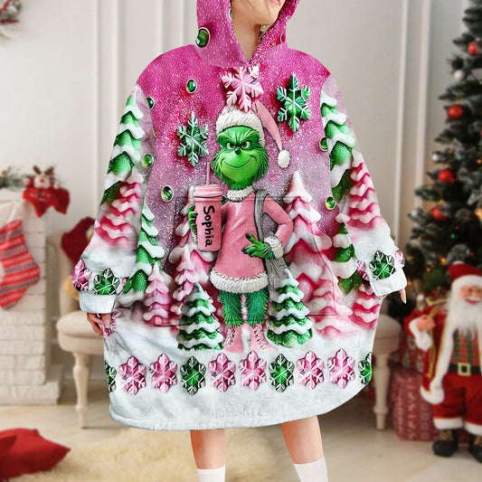 Merry Grinchmas - Personalized Stole Christmas Blanket Hoodie