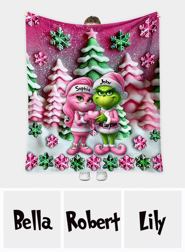 Grinchy Couple - Personalized Stole Christmas Blanket