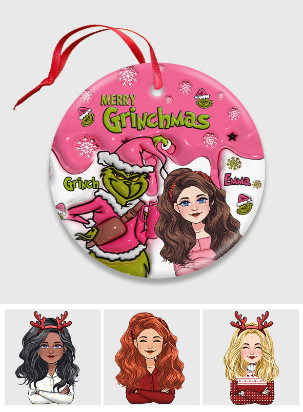 Merry Grinchmas - Personalized Stole Christmas Ceramic Circle Ornament