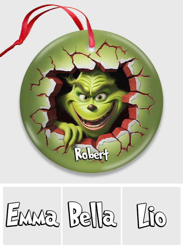 Merry Grinchmas - Personalized Stole Christmas Ceramic Circle Ornament