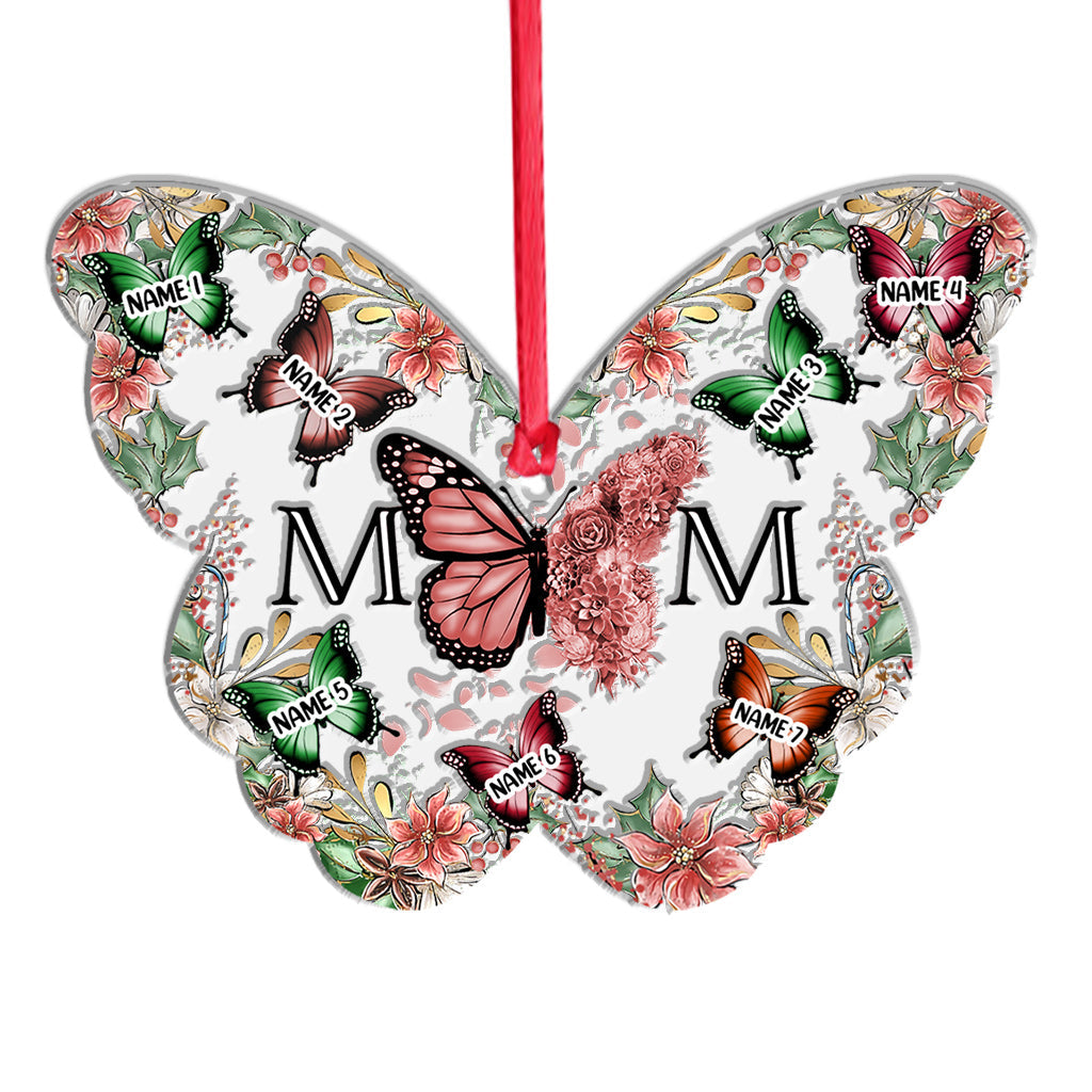 Maman et enfants Papillons Fleur de Noël - Ornement personnalisé pour maman