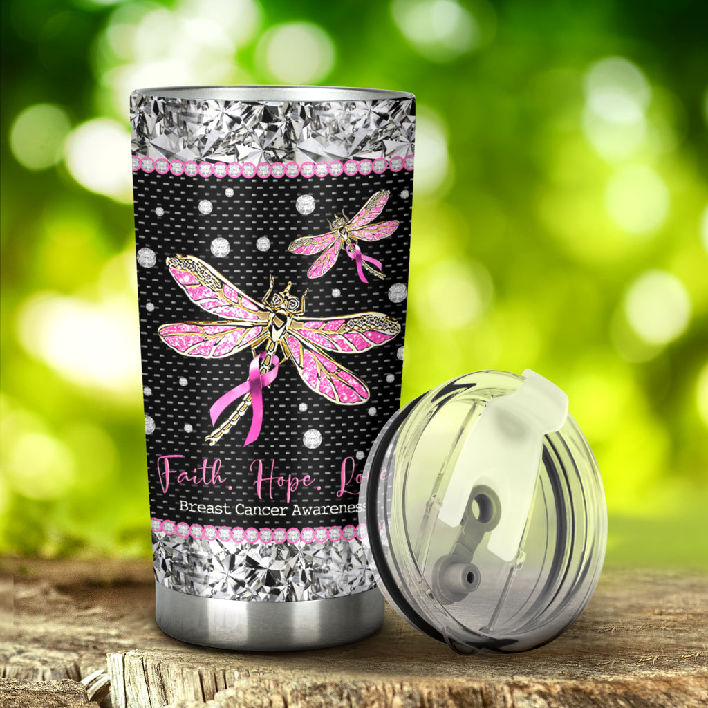 Gobelet Faith Hope Love - Sensibilisation au cancer du sein avec motif strass 0622