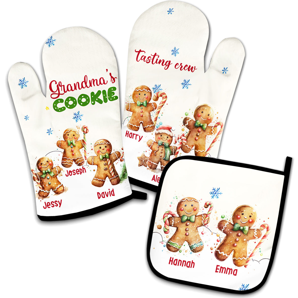 L'équipe de dégustation de biscuits de grand-mère - Ensemble de gants de cuisine et de maniques personnalisés « Grand-mère »