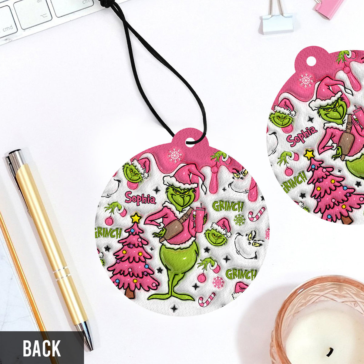 Any Name Pink Snowflakes - Personalized Circle Air Freshener