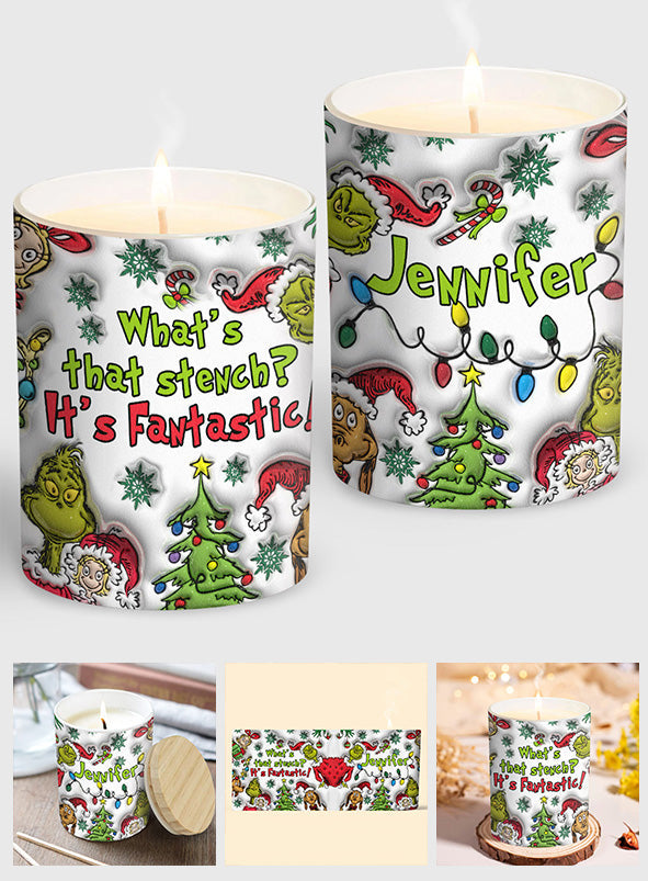Quelle est cette odeur ? - Bougie de Noël personnalisée en forme d'étole avec couvercle en bois