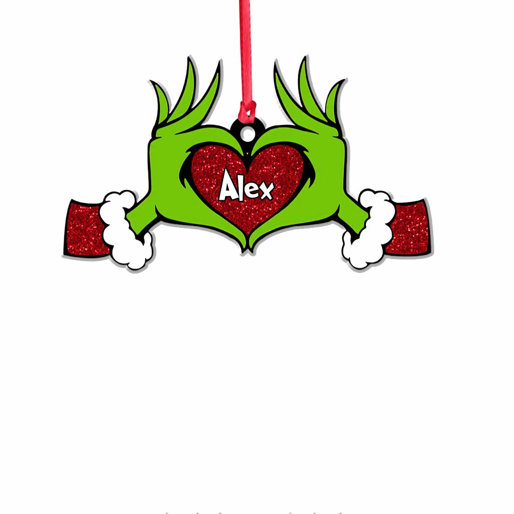 Green Heart Hand - Personalized Christmas Stole Christmas Ornament With Faux Glitter Pattern Printed (Printed On Both Sides)