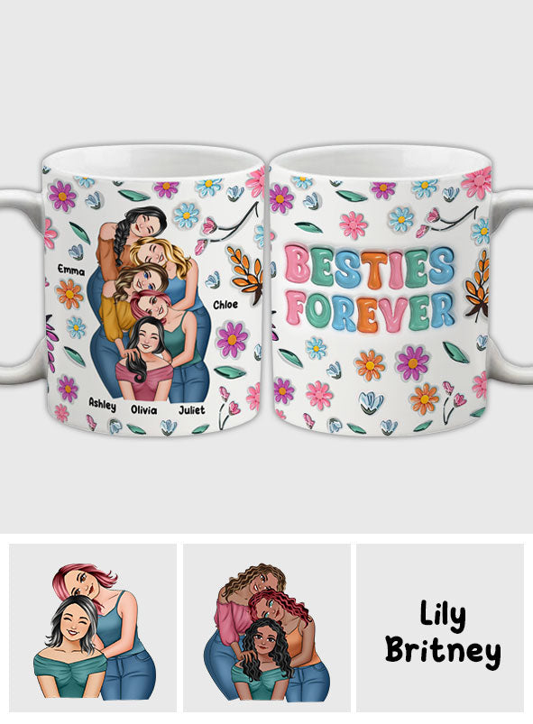 Mug personnalisé « Meilleures amies pour toujours » à motif floral - Mug personnalisé pour meilleures amies