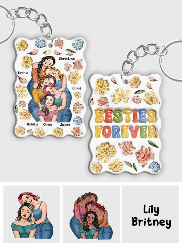 Porte-clés personnalisé « Meilleures amies pour toujours » style floral - Porte-clés personnalisé « Meilleures amies pour toujours »