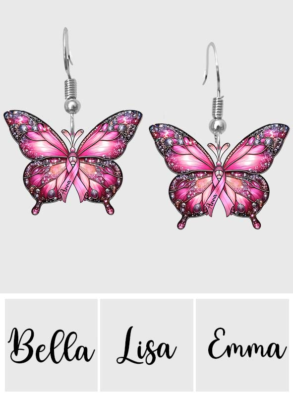 Guerrière du cancer du sein - Boucles d'oreilles personnalisées pour la sensibilisation au cancer du sein