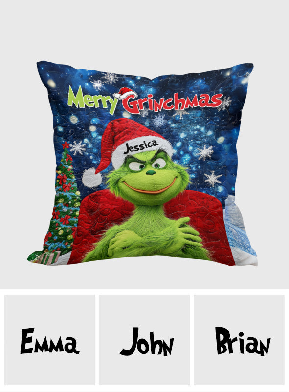 Joyeux Grinchmas - Coussin décoratif de Noël personnalisé avec étole