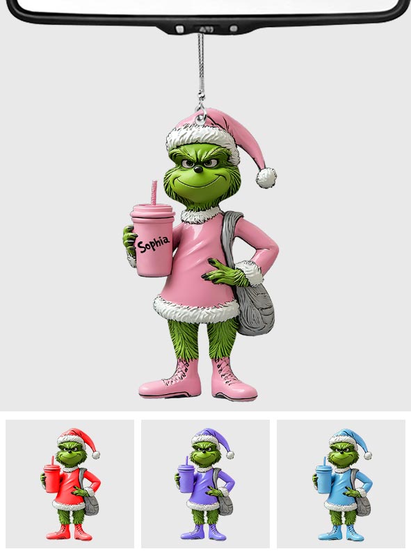 Grinchy Green Lady - Ornement de Noël personnalisé en forme d'étole pour voiture