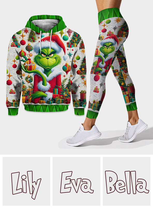 Joyeux Grinchmas ! - Sweat à capuche et legging personnalisés avec étole de Noël