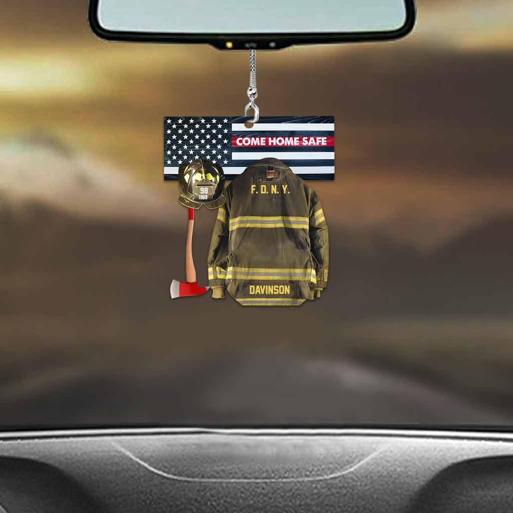 Rentrez sains et saufs - Ornement de voiture transparent personnalisé pour pompiers